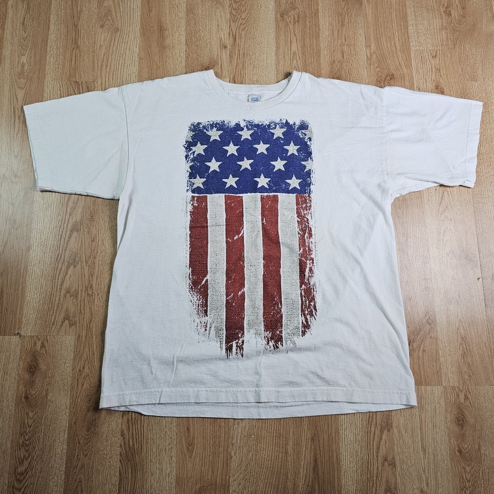 American Flag T Shirt Mens XL White Distressed USA Graphic Tee Cotton American
